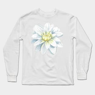 White and yellow dahlia flower watercolor painting Long Sleeve T-Shirt